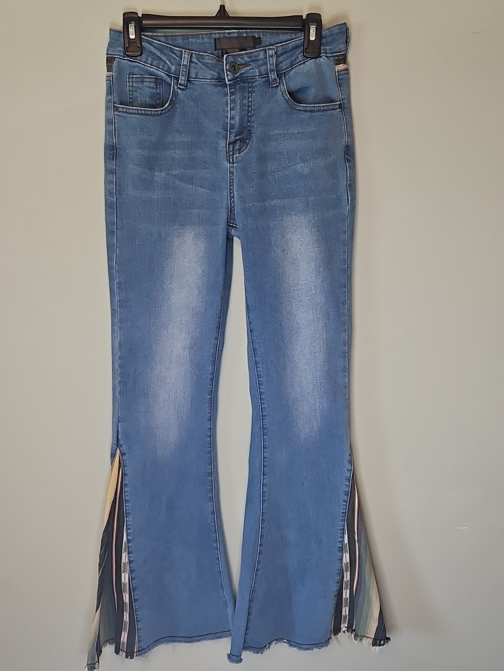 Women's LUCKY AND Blessed Light Blue Flared Jeans with Striped Inset Size 6